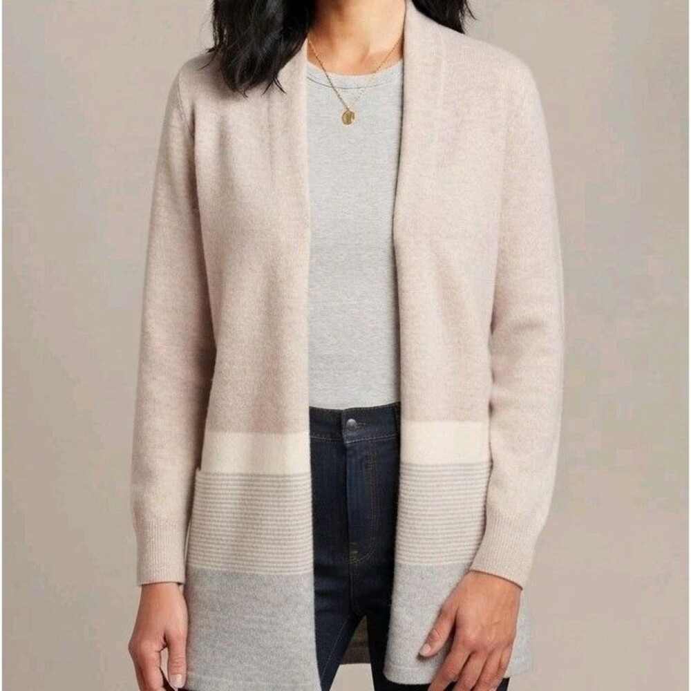 J. McLaughlin 100% Cashmere Striped Colorblock Cardigan Sweater